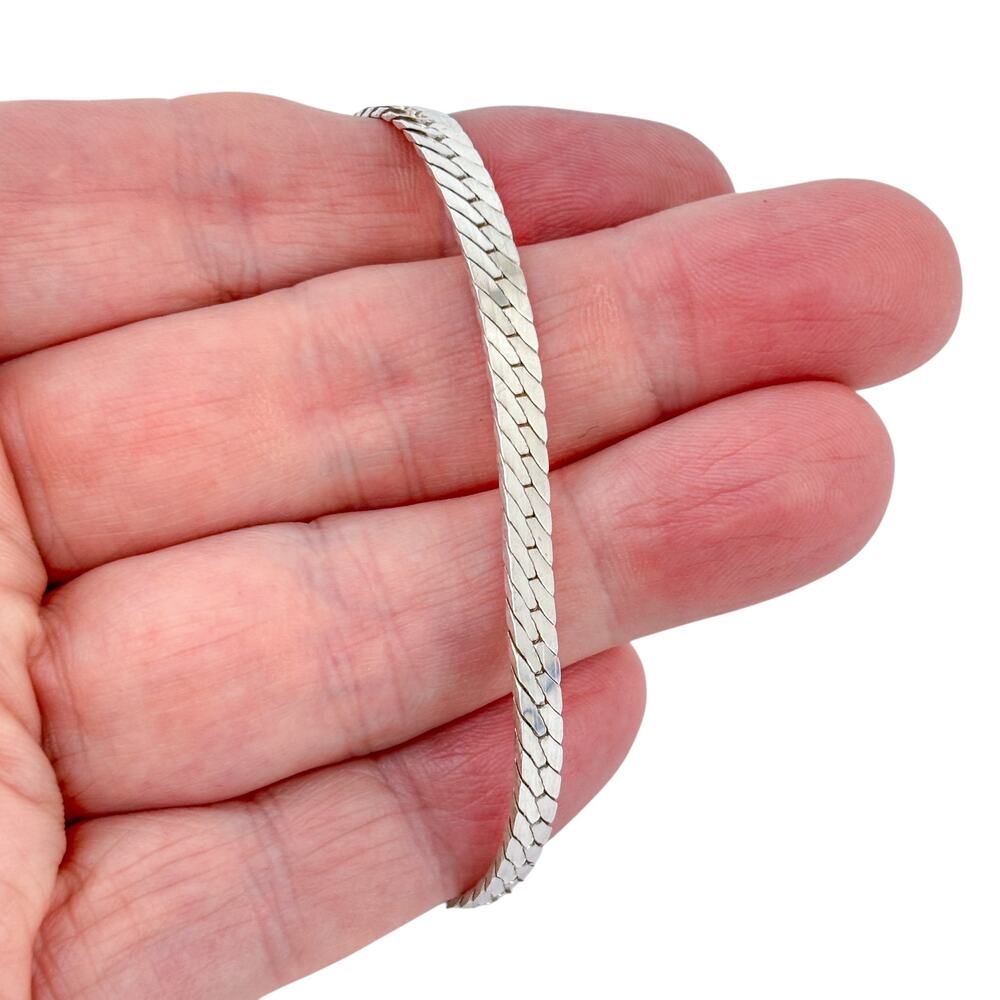 Vintage Sterling Silver 925 Thick Herringbone Chain Bracelet 7"